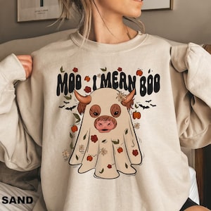 Sudadera de vaca fantasma de Halloween Sudadera Moo I Mean Boo Camisa de vaca de las Tierras Altas de Halloween Suéter de vaca espeluznante Sudadera con capucha de Howdy Halloween Cuello redondo de vaca