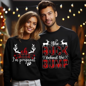 Couple Matching Pregnancy Announcement Christmas Sweatshirt Christmas Pregnancy Shirt Oh Deer I&#39;m Pregnant Christmas Shirt Maternity Sweater