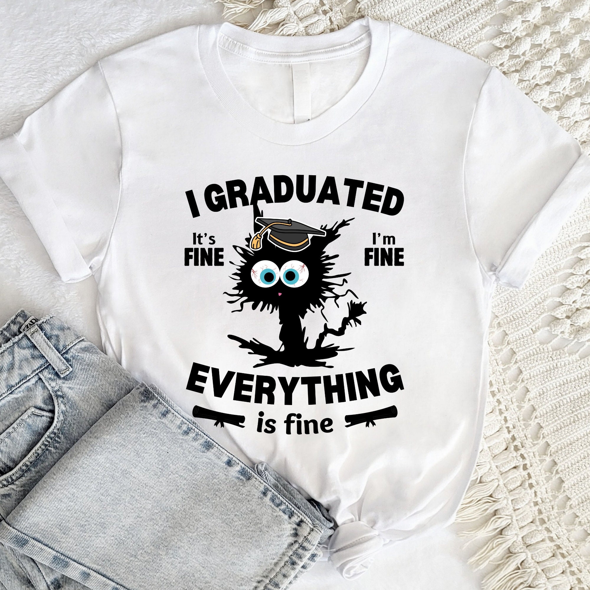 I Graduated T Shirt Funny Graduation Shirt Funny Black Cat Graduation ...