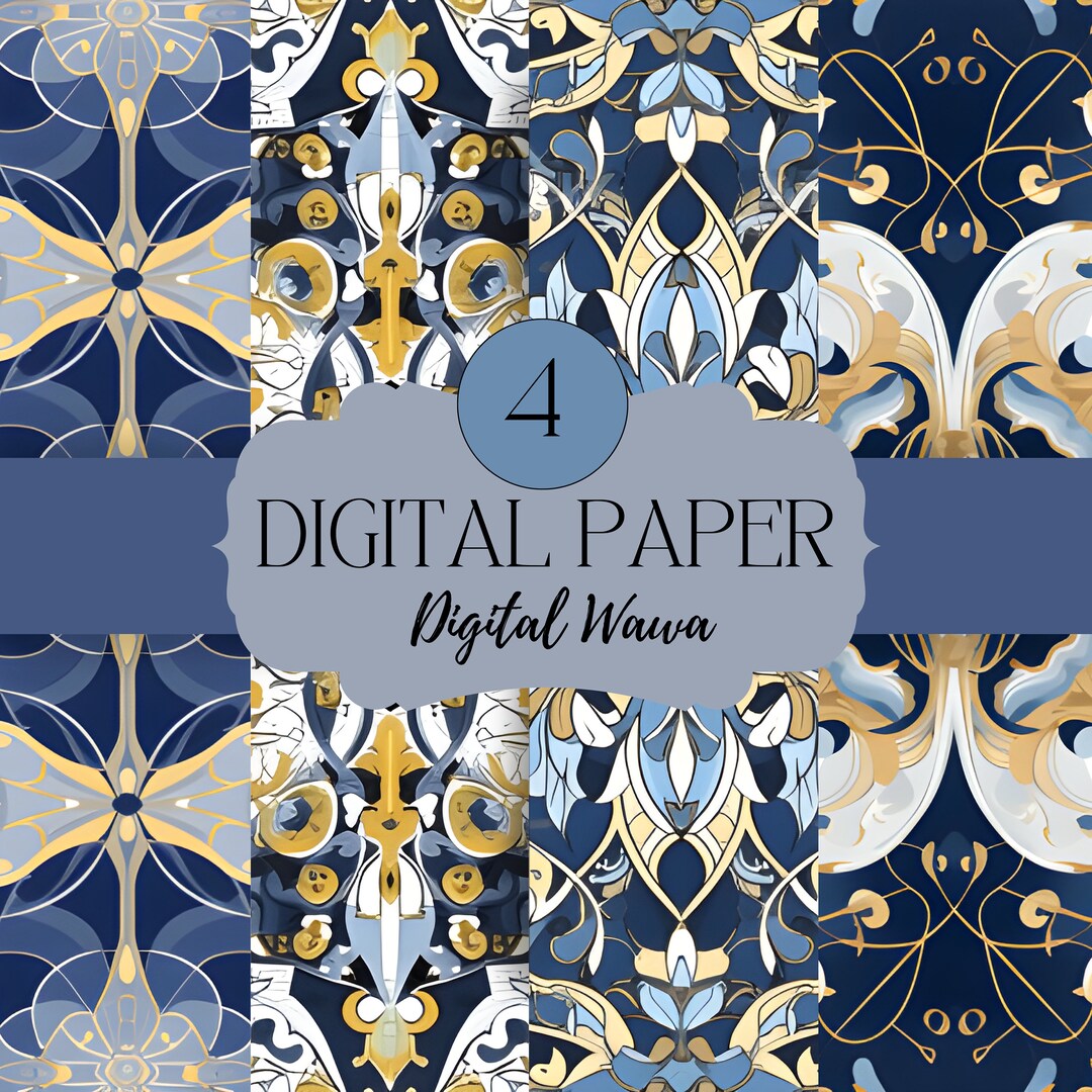 Beautiful, AI Generated, Intricate Blue Seamless Pattern, 4pk - Etsy