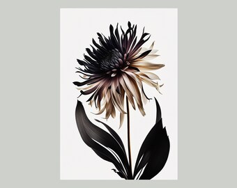 Dahlia Flower Poster, Wall decoration, Dry, Interior, Wild, Printable Botanical, Gift for her, DIGITAL ART DOWNLOAD