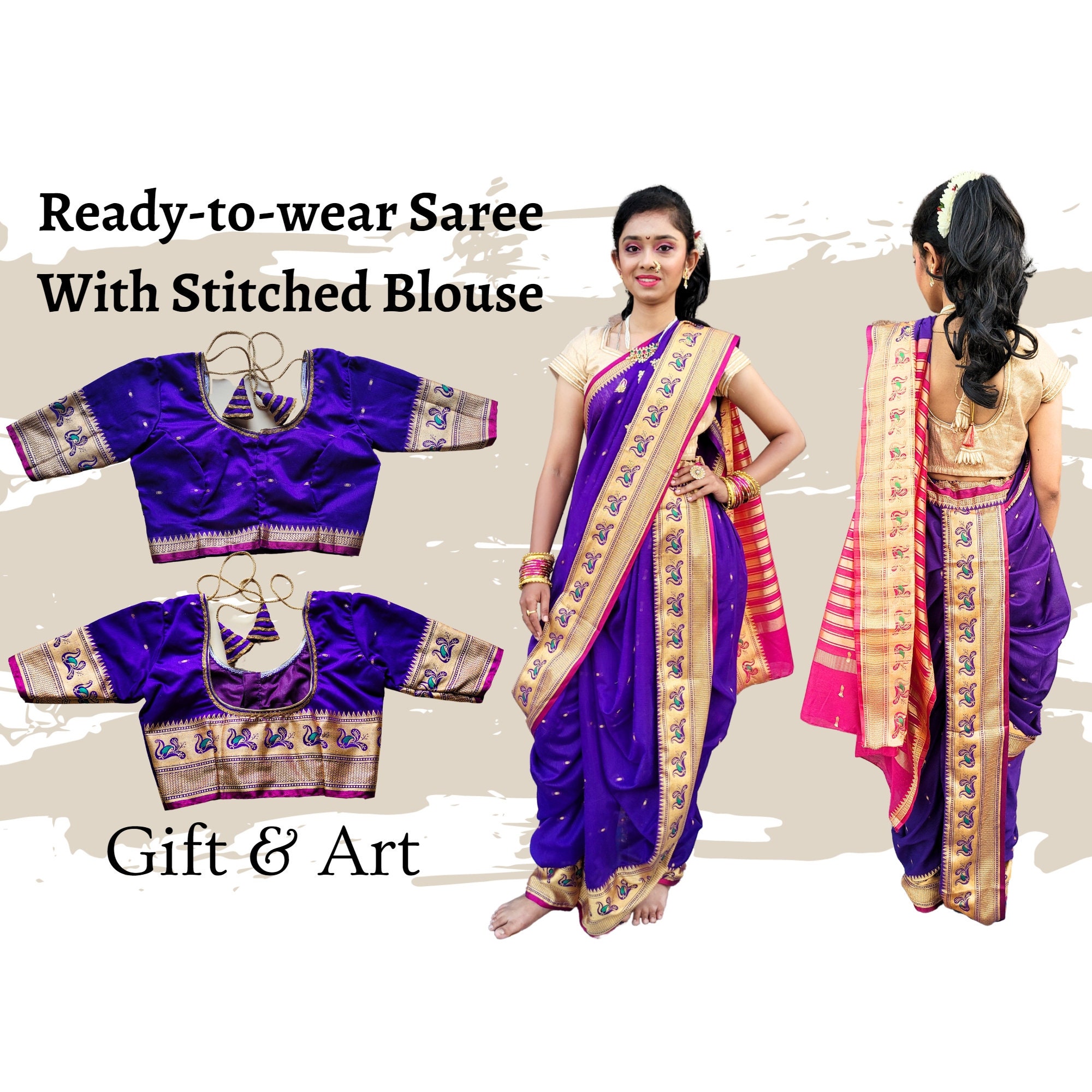 Bramhani Nauvari Saree With Stitched Blouse Ready to Wear image