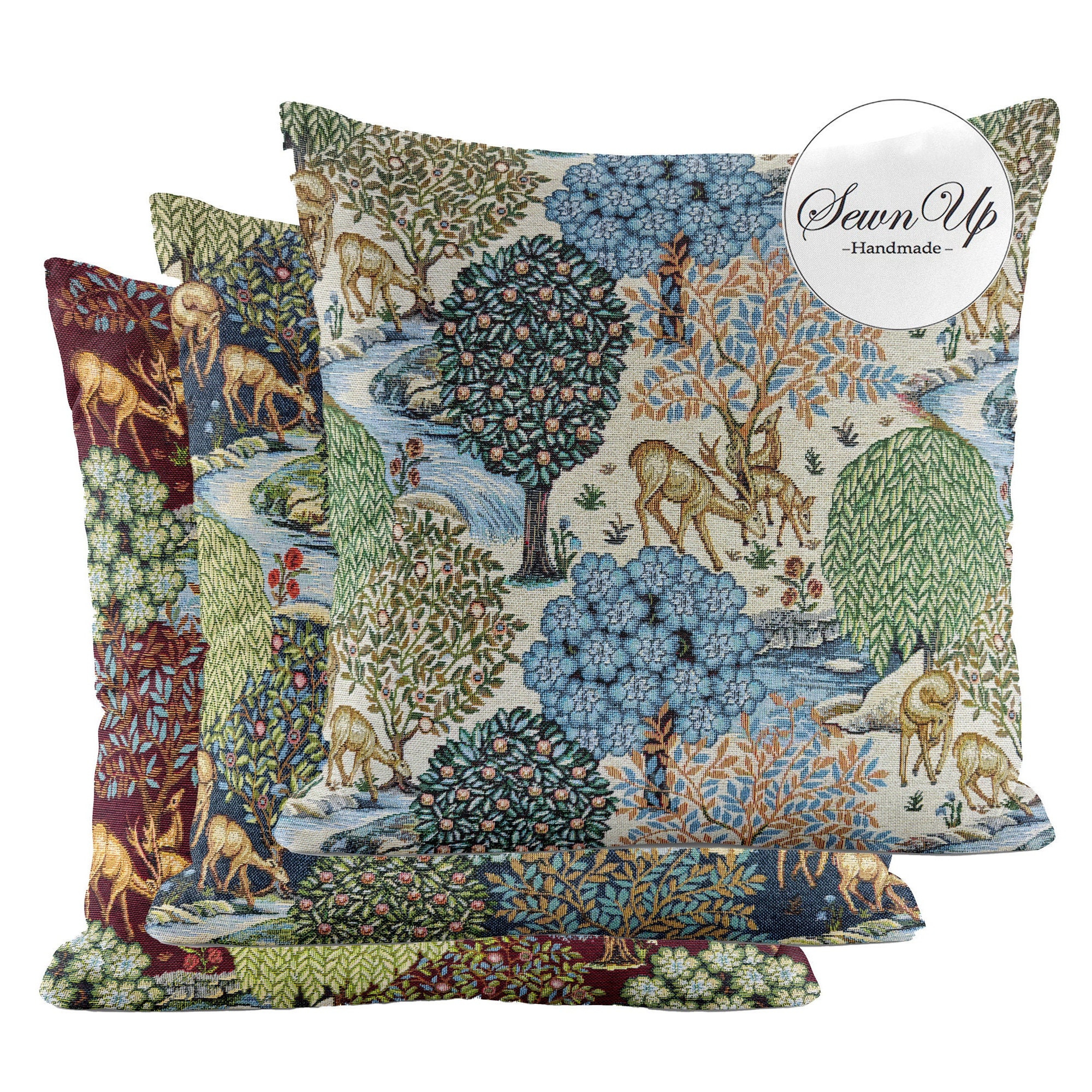 Cushion Cover 28 Sizes William Morris The Brook Tapestry Cotton Handmade Forest Animals Deer Victorian Arts and Crafts Gift
