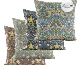 Outdoor Cushion Cover 29 Sizes William Morris Strawberry Thief Natural Handmade Nature Birds Animals Gift Waterproof Conservatory Garden