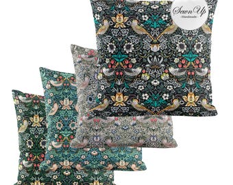Cushion Cover 29 Sizes William Morris Strawberry Thief Panama Cotton Handmade Birds Victorian Arts and Crafts Gift Scatter Throw Pillow