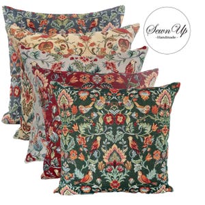Funda de cojín de 29 tamaños, diseño vintage de William Morris, con pájaros y flores, de algodón, hecha a mano, estilo victoriano floral.