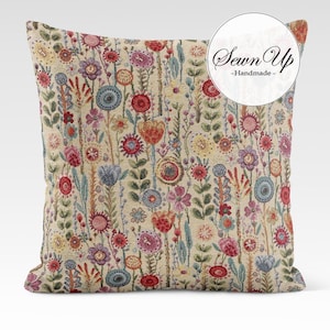 Cushion Cover 29 Sizes Kew Gardens Natural Tapestry Cotton Handmade Floral Flowers  Scatter Throw Pillow