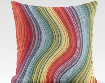 Cushion Cover 14 Sizes Rainbow Stripes Tapestry Cotton Handmade Wavy Waves