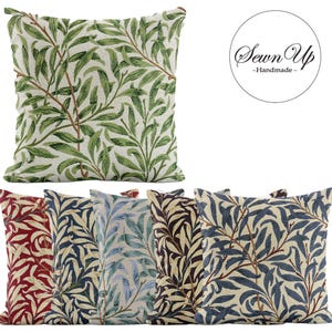 Funda de cojín de 29 tamaños, diseño de rama de sauce de William Morris, algodón, hecha a mano, con hojas florales, estilo victoriano, para decoración de cojines.