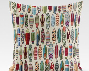 Housse de coussin 14 tailles, tapisserie, planches de surf, coton, fait main, plage, bord de mer