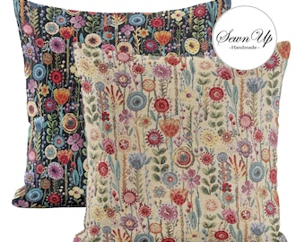 Cushion Cover 29 Sizes Kew Gardens Tapestry Cotton Handmade Floral Flowers  Scatter Throw Pillow