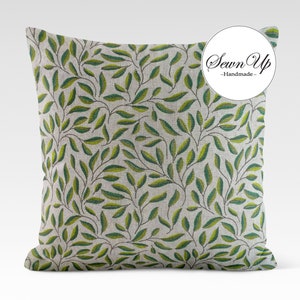 Cushion Cover 28 Sizes Green Leaves Cotton Rich Linen Mix Handmade Leaves Leaf Plants Foliage Gift