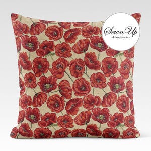 Cushion Cover 29 Sizes Poppies Tapestry Cotton Handmade Floral Remembrance Veteran Hero War Dordogne Poppy Flower Scatter Throw Pillow