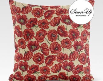 Cushion Cover 29 Sizes Poppies Tapestry Cotton Handmade Floral Remembrance Veteran Hero War Dordogne Poppy Flower Scatter Throw Pillow