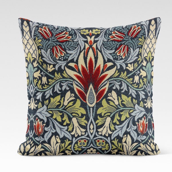 Housse de coussin en coton, 14 tailles, tapisserie tête de serpent William Morris, fleur fritillaire florale faite à la main