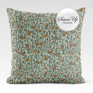Outdoor Cushion Cover 29 Sizes William Morris Pomegranate & Birds Kingfisher Handmade Trees Leaf Leaves Fruit Gift Waterproof Conservatory