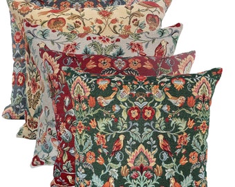 Housse de coussin 14 tailles William Morris vintage oiseaux fleurs tapisserie coton fait main floral