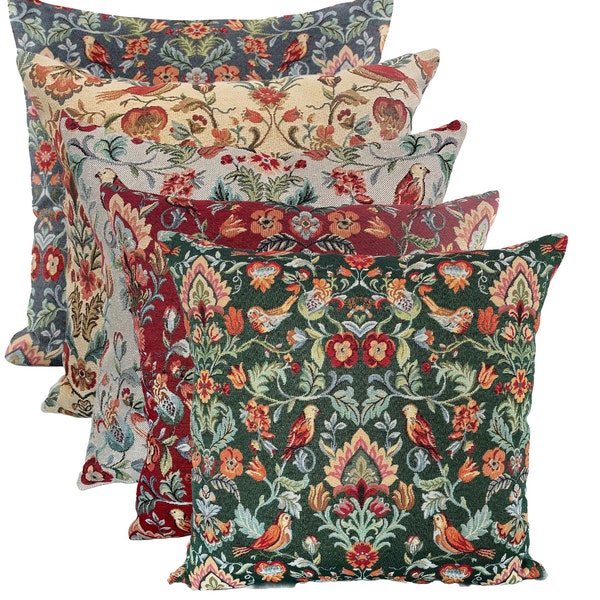 Cushion Cover 14 Sizes William Morris Vintage Birds Flowers Tapestry Cotton Handmade Floral