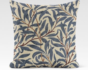 Funda de cojín de 29 tamaños, William Morris Willow Bough Azure Tapestry, algodón, hecha a mano, estampado floral de hojas, estilo victoriano, cojín decorativo.