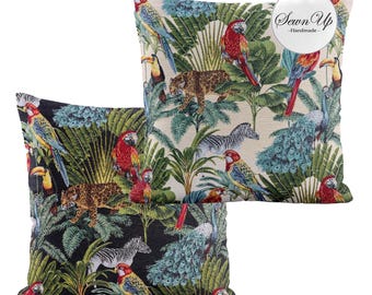 Cushion Cover 29 Sizes Rainforest Tapestry Cotton Handmade Gift Animals Bird Parrot Zebra Leopard Toucan Jungle Amazon Scatter Throw Pillow