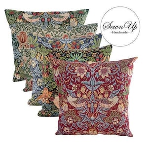 Cushion Cover 29 Sizes Strawberry Thief William Morris Tapestry Cotton Handmade Floral Flower Victorian Arts Crafts Scatter Throw Pillow