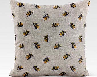 Cushion Cover 14 Sizes Big Bumble Bees Cotton Rich Linen Mix Handmade Insects