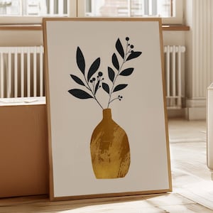 Póster de estilo bohemio | Arte mural minimalista con jarrones y plantas | Decoración moderna para salón | Póster minimalista | Decoración sencilla