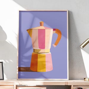 Poster da parete retrò per cucina | Caffettiera vintage colorata | Illustrazione decorativa pastello | Stampe d'arte moderna astratta per sala da pranzo, caffetteria e bar