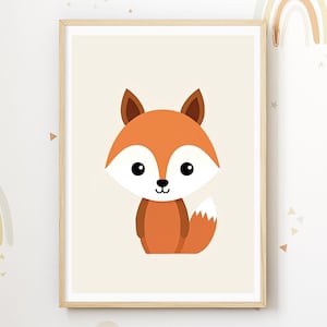 Fuchs Poster Babyzimmer Waldtiere | Kinderzimmer Bilder Natur Deko | Niedliche Tier Wandkunst | Geschenk Geburt Junge Mädchen Baby