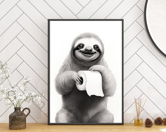 Original bathroom poster: Laughing sloth with toilet paper | Bathroom decoration