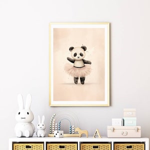 Kinderzimmer Poster Nordisch | Verspieltes Panda Ballerina Motiv | Pastell Farben Illustration Wandkunst Babyzimmer Mädchen  | Deko Skandi