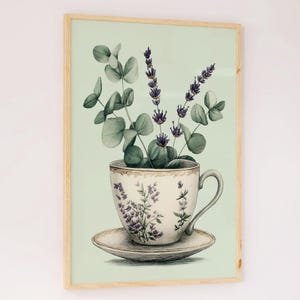 Poster vintage di lavanda | Arte murale botanica | Decorazione Shabby Chic Eucalipto | Casa di campagna francese |  Arte della tazza da tè | stile casa di campagna