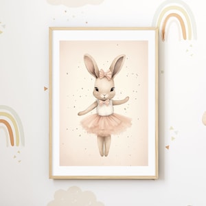 Ballet Bunny Mural | Children's room decoration | Baby room poster | Animal Ballerina Wall Decor | Baby decoration in beige and pink | Children's poster