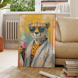 Poster di animali divertenti | Arte murale moderna per soggiorno e ufficio | Decorazione colorata per la cucina | Immagini umoristiche | Regalo per gli amanti del caffè