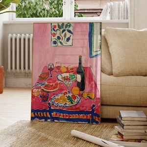 Cuadro abstracto de mesa de comedor en rojo, rosa y azul | Decoración colorida para la pared del comedor | Cuadro de cocina moderno | Póster de cocina | Cuadros de cocina | Arte