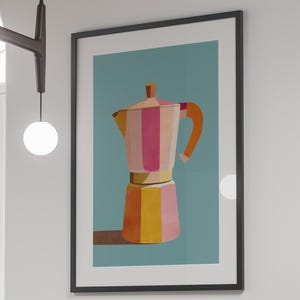 Arte murale retrò per cucina | Poster vintage con caffettiera colorata | Illustrazione moderna con colori pastello | Stampe d'arte scandinave per l'angolo caffè