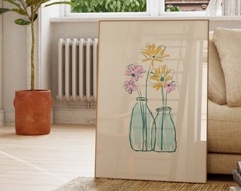 Modern living room decor | Pastel floral art posters | Watercolor floral illustrations | Scandinavian wall art for hallway, bedroom, office