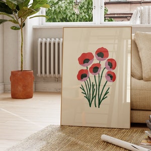 Stampa artistica minimalista: decorazioni floreali colorate | Decorazione da parete con bouquet di fiori astratti | Poster floreale moderno | arte floreale