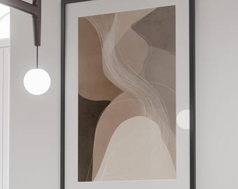 Scandinavian living room decor | Abstract boho poster | Beige brown wall art line, modern | Minimalist art for office or dining room