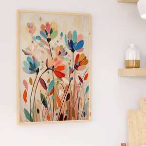 Arte murale astratta con fiori | Stampa artistica floreale | Poster botanico | Stampa floreale | Decorazione con prato fiorito colorato | Decorazione con natura colorata