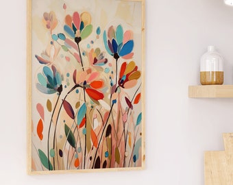 Abstract art living room | Minimalist floral picture | Fresh colors wall decor | Artistic dining room design | Colorful poster