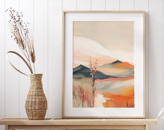 Wall art for living room | Abstract nature autumn colors | Art print landscape pastel colors | Minimalist decoration office hallway