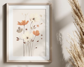 Floral poster for living room, Scandinavian style | Abstract art print, boho style | Pastel beige floral art | Wall decor for hallway, bedroom, gift