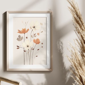 Minimalist Boho Mural: Soft Flowers in Earth Tones | Boho style floral poster | Boho poster for living room, office | Hygge wall art