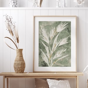 Grünes Naturposter mit Schilf und Gräsern | Minimalistische Pflanzen Wandkunst | Beruhigende Deko für Wohnzimmer Büro | Abstrakte Naturkunst