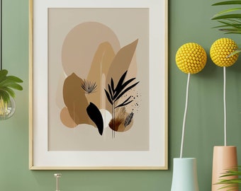 Modern living room wall art | Abstract beige decor | Natural earth tones minimalist illustration | Neutral Scandinavian poster