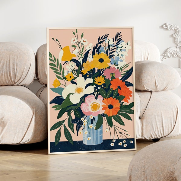 Bunter Blumenstrauß: Stilvolles Poster für Zuhause | Moderne Malerei | Dekorative Kunst für jeden Raum