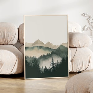Grünes Naturbild für Wohnzimmer | Beruhigendes Wandbild Skandi Stil | Landschaft Kunst Poster in Grün Tönen | Deko für moderne Einrichtung