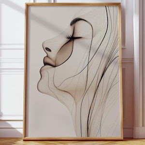 Arte minimalista per la casa | Silhouette di donne astratte | Poster moderno beige | Design elegante per quadri di corridoio d'ufficio
