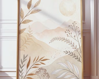 Living Room Wall Art | Abstract Boho Poster Beige | Landscape Plant Minimalist Modern | Art Prints for Bedroom Bathroom Hallway